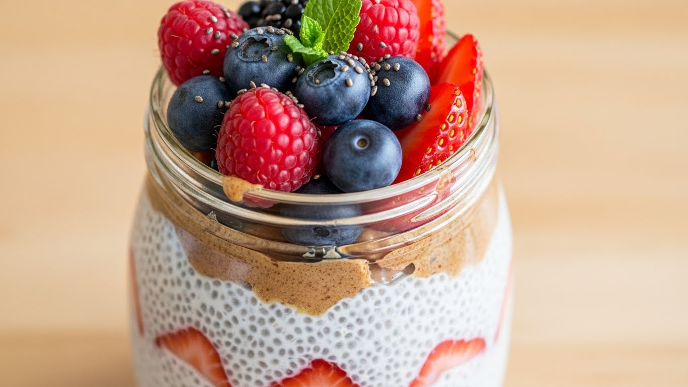 Chia Pudding with Berries and Almond Butter