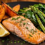 Baked Salmon with Sweet Potatoes and Greens