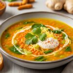 Turmeric ginger lentil soup in a bowl, anti-inflammatory and batch-friendly winter meal