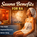 Sauna session illustrating heat therapy benefits for rheumatoid arthritis, including pain relief, mobility support, and recovery.