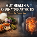 Fermented foods and gut illustration representing gut health and RA