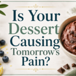 Is Your Dessert Causing Tomorrow's Pain? Newsletter thumbnail featuring the title centered on a light background with healthy desserts, fresh blueberries, lemon slices, and chocolate cherry nice cream, introducing an evidence-based look at sugar and rheumatoid arthritis.